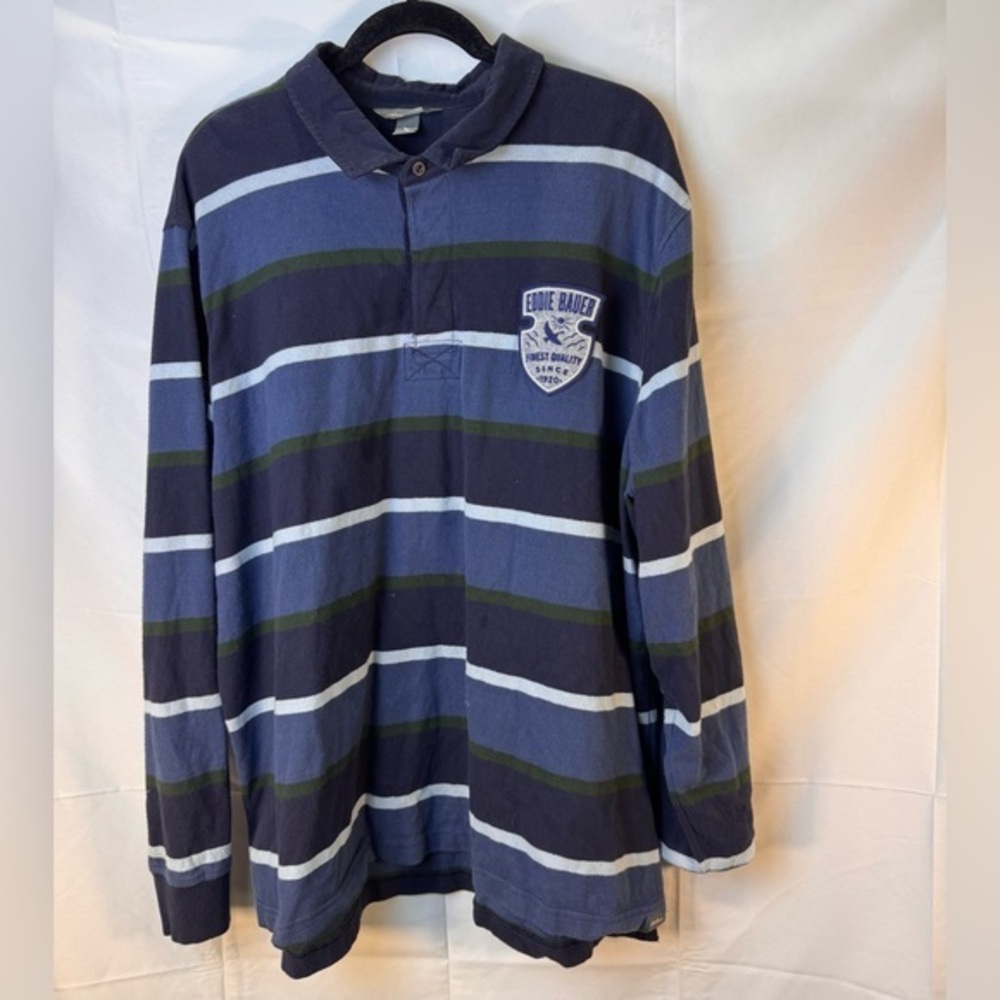 Eddie Bauer Blue and Green Striped Rugby Shirt Size 2XL
